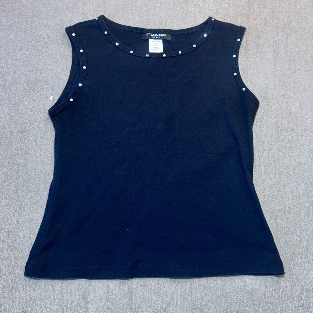 Vintage Black Tank with Rhinestone Details